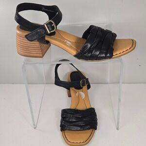 Born Khelk Black Leather Braided Block Heel Ankle Strap Sandals 9M BR0054803